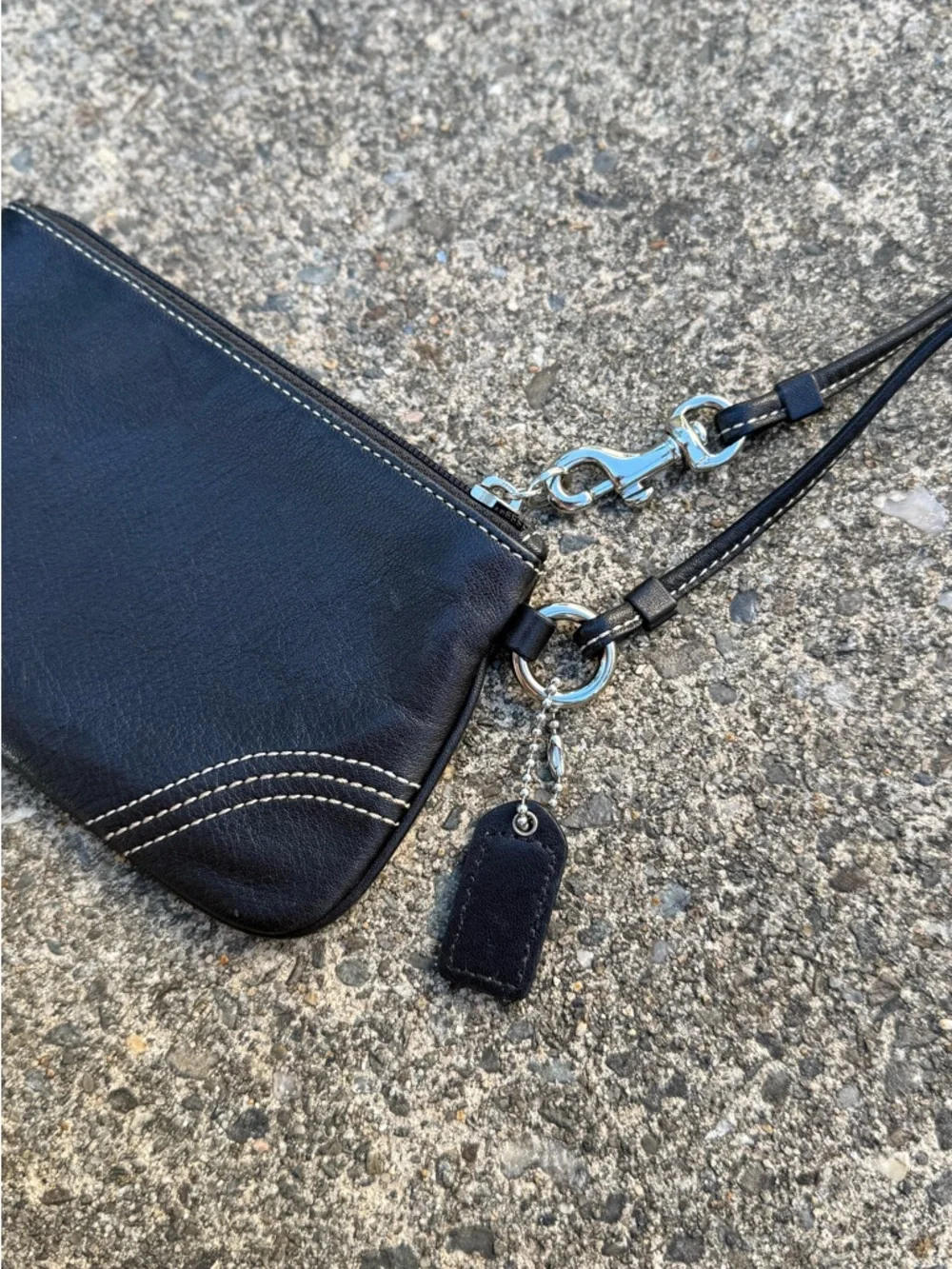 Coach Black Leather Wristlet Clutch Zip Pouch Signature Tag